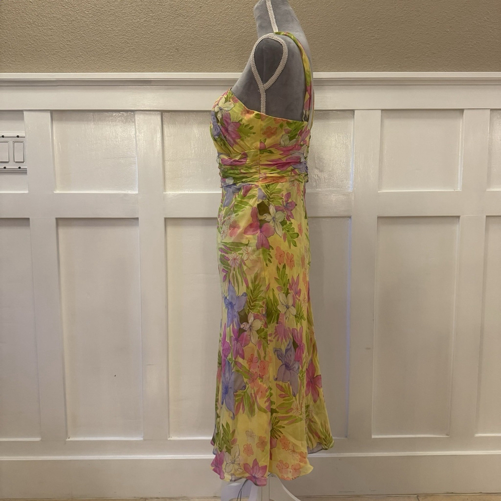 NWT Anne Klein Vintage 100% Silk Midi Dress Size:8 Designer Floral Double Layers - Picture 6 of 16